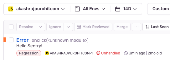 Error on Sentry dashboard