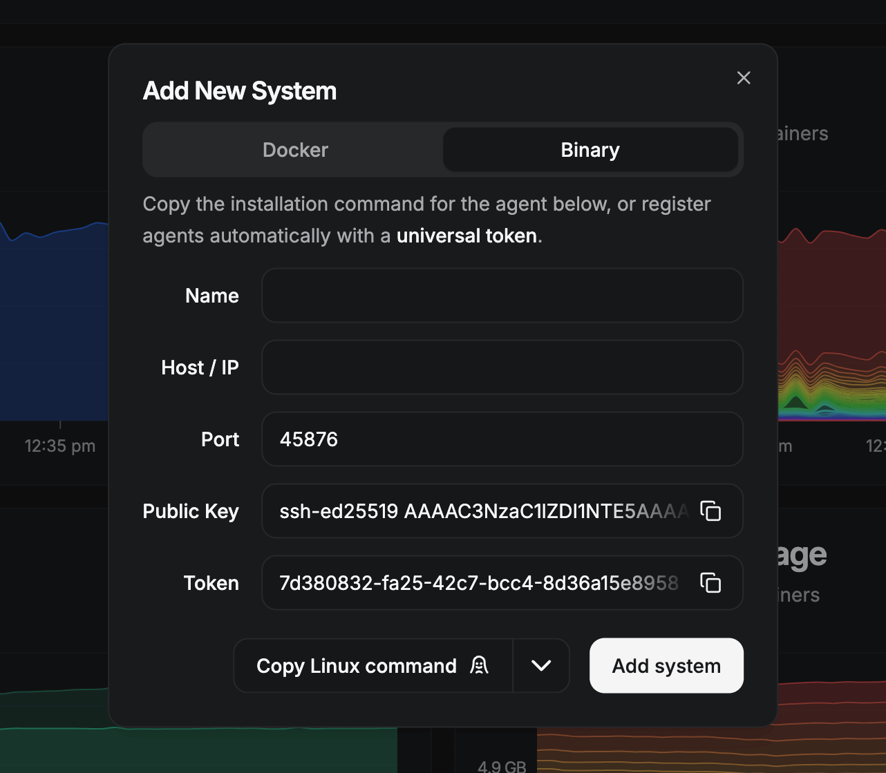 Beszel initial setup screen