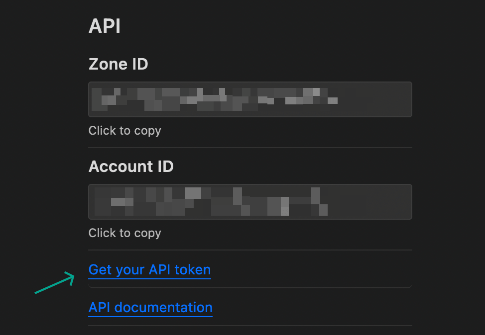 Cloudflare API tokens link on Overview page